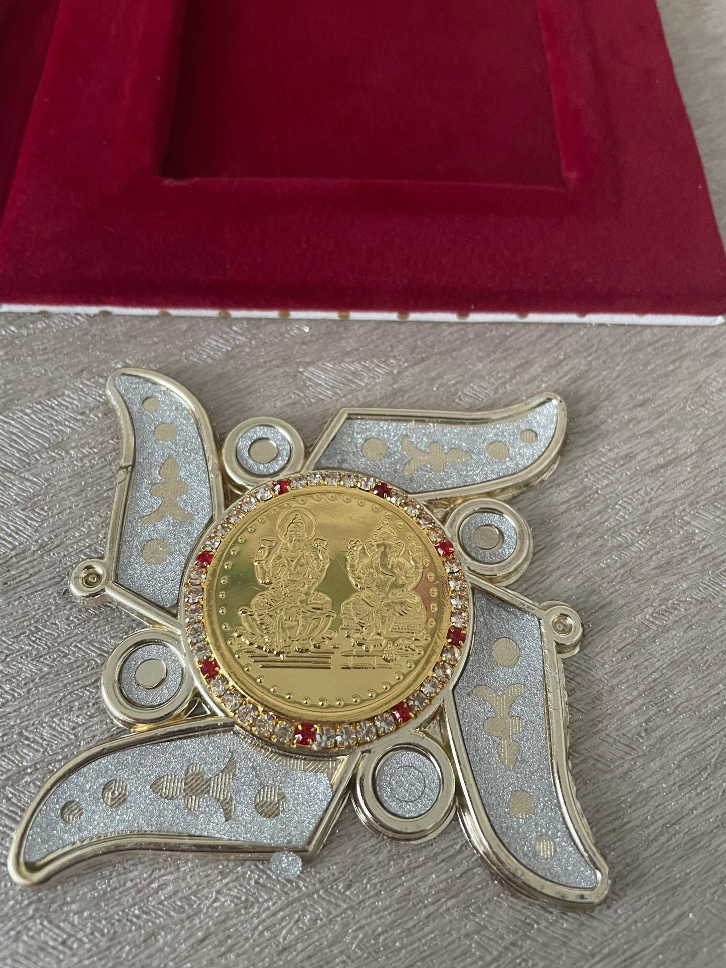 Religious Items| New Year Gifts| Lakshmi Ganesh Coin on Satya Symbol Gift Boxed | Hindu Swastika| New Home| House Warming