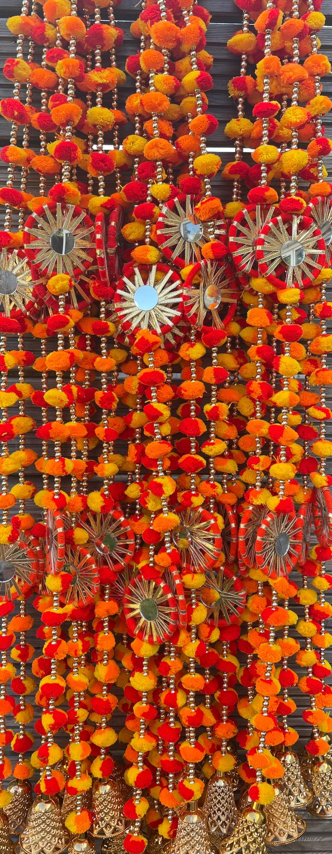 Pack of 10 Yellow-Red/10 Multi Pom Pom Hanging Strings for Diwali Decoration Outdoor Backdrops Event Weddings Home Decor New Home