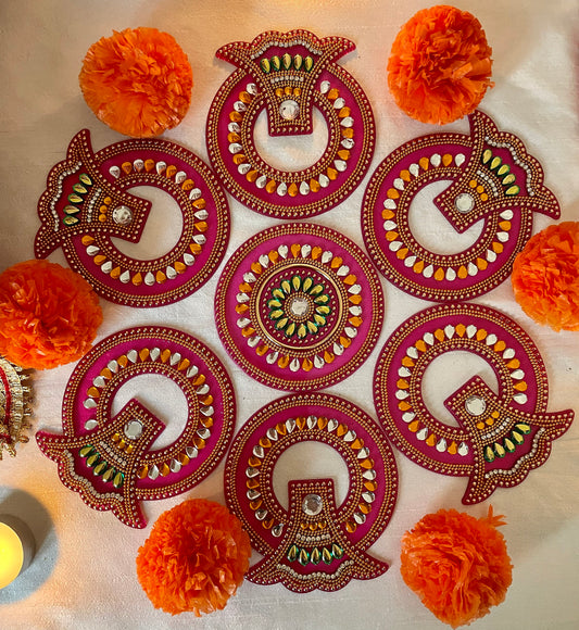 Pink Green Reusable Rangoli Floor Art Deco Weddings New Home Navratri Durga Pooja Alpona Mandola Weddings