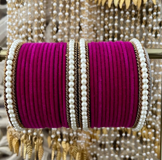 Simple Elegant Velvet & Pearl Bangle Stack for two hands| Indian Jewellery Wedding| 28 bangles in the set