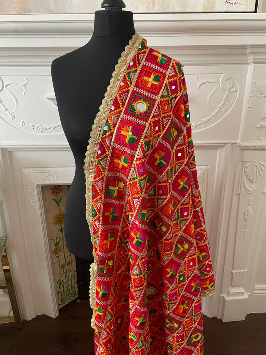 Phulkari Bagh Dupatta Fulkari Duppatta Chaddar Multi Punjabi Weddings Shawl Colourful Mirror Ghungroos Punjabi outfit Mehendi Mayoon Dholki