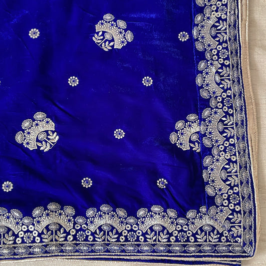 Royal Blue Velvet Embroidered Shawl Chaddar Duppattas for Winters Weddings Lohri dressing update Salwar Kameez Lehengas Kurtis