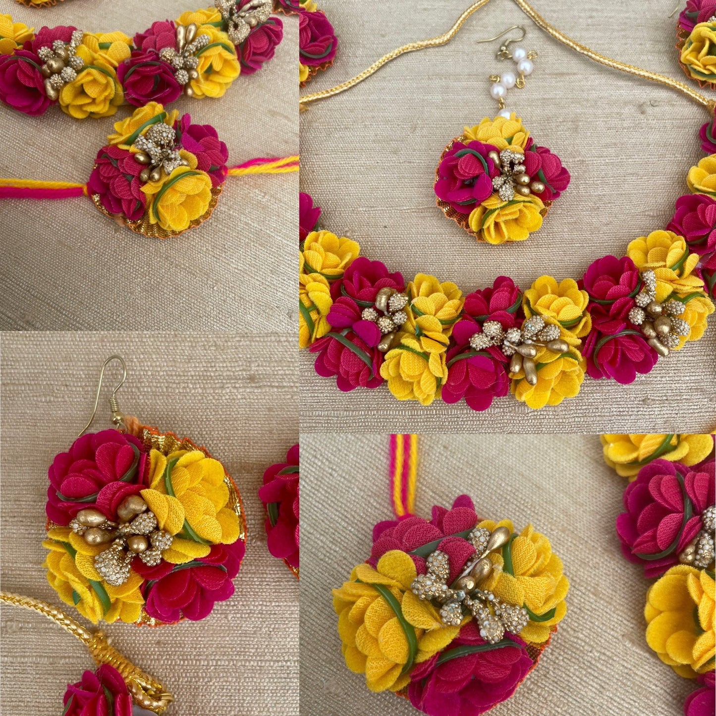 Simple Floral Jewellery Sets perfect for Haldi Maiyoon Dholki Mehendi Vatna Sangeet Jewellery Wedding BabyShower Bridal Shower Floral