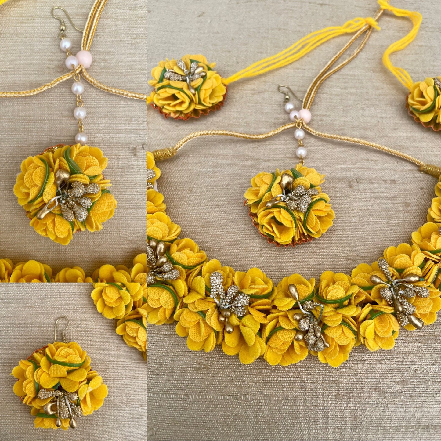 Simple Floral Jewellery Sets perfect for Haldi Maiyoon Dholki Mehendi Vatna Sangeet Jewellery Wedding BabyShower Bridal Shower Floral
