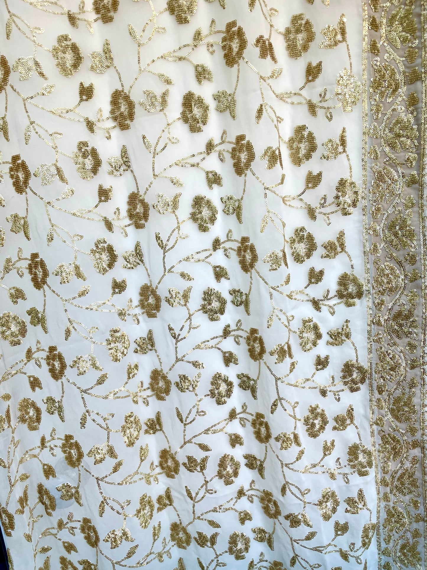 Off-White and Gold Georgette Flowy Sequin Dupatta, Elegant classy Duppatta