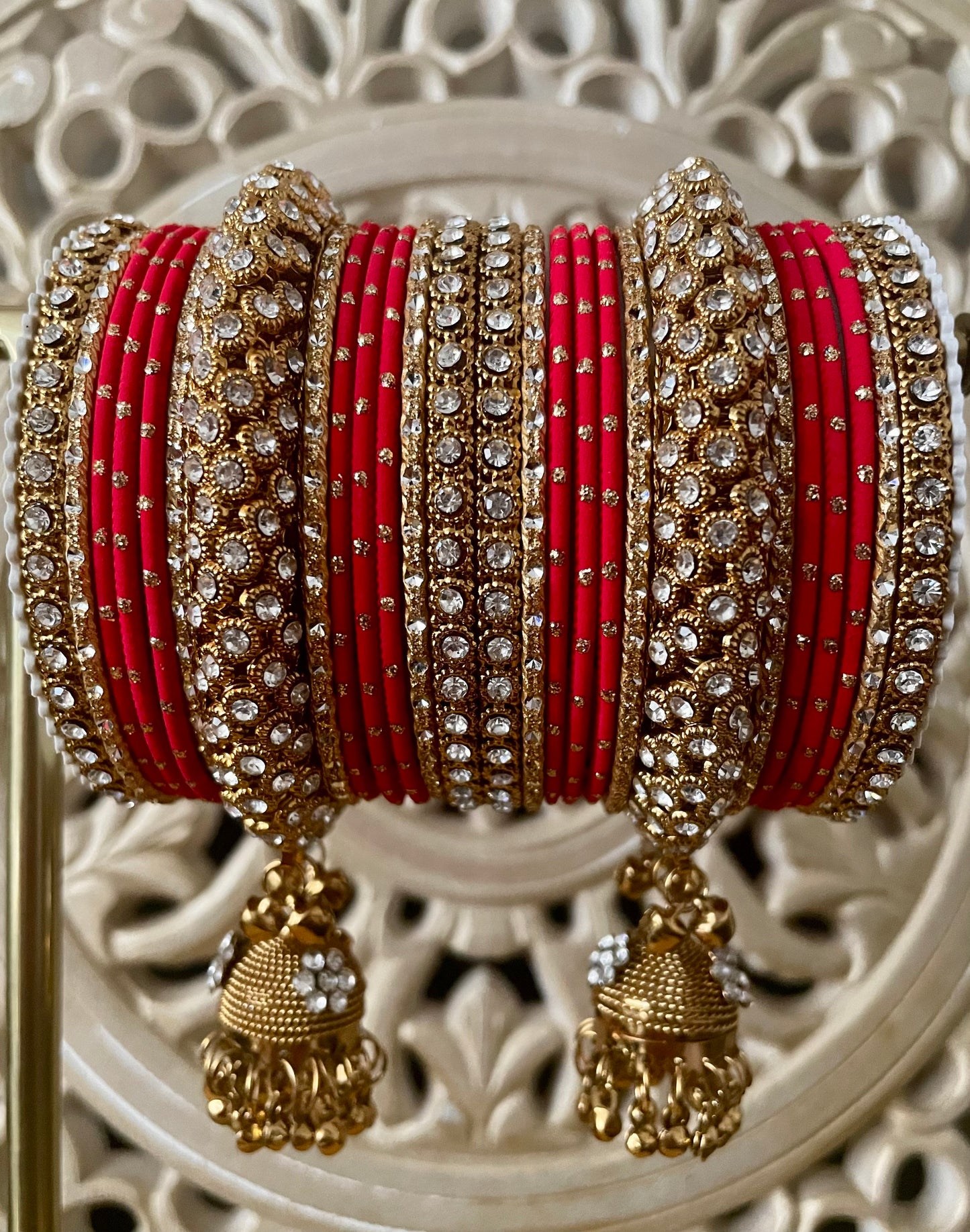 2.12 Indian Bangles Stack, Set for two hands Costume Jewellery Metal Kundan Karwachauth Navrati Bollywood Weddings Eid Diwali Parties