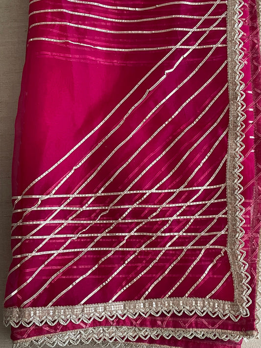 Magenta Organza Gota Dupatta Duppatta Stole|                    Free Shipping