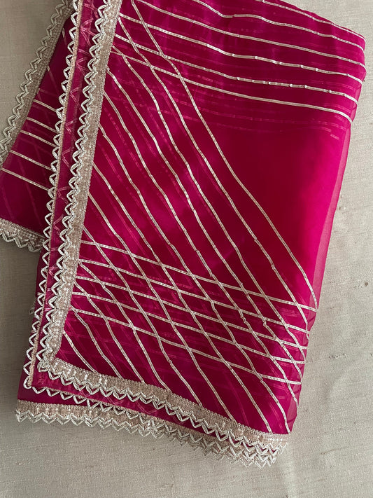 Magenta Organza Gota Dupatta Duppatta Stole|                    Free Shipping