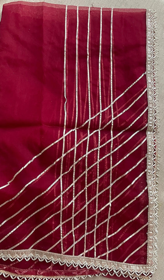 Maroon Organza Gota Dupatta Duppatta Stole|                    Free Shipping