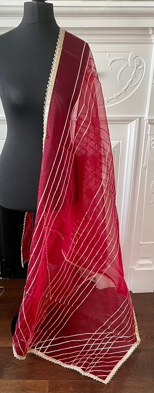 Maroon Organza Gota Dupatta Duppatta Stole|                    Free Shipping