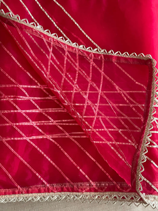 Cranberry-Red Organza Gota Dupatta Duppatta Stole| Free UK/US Shipping