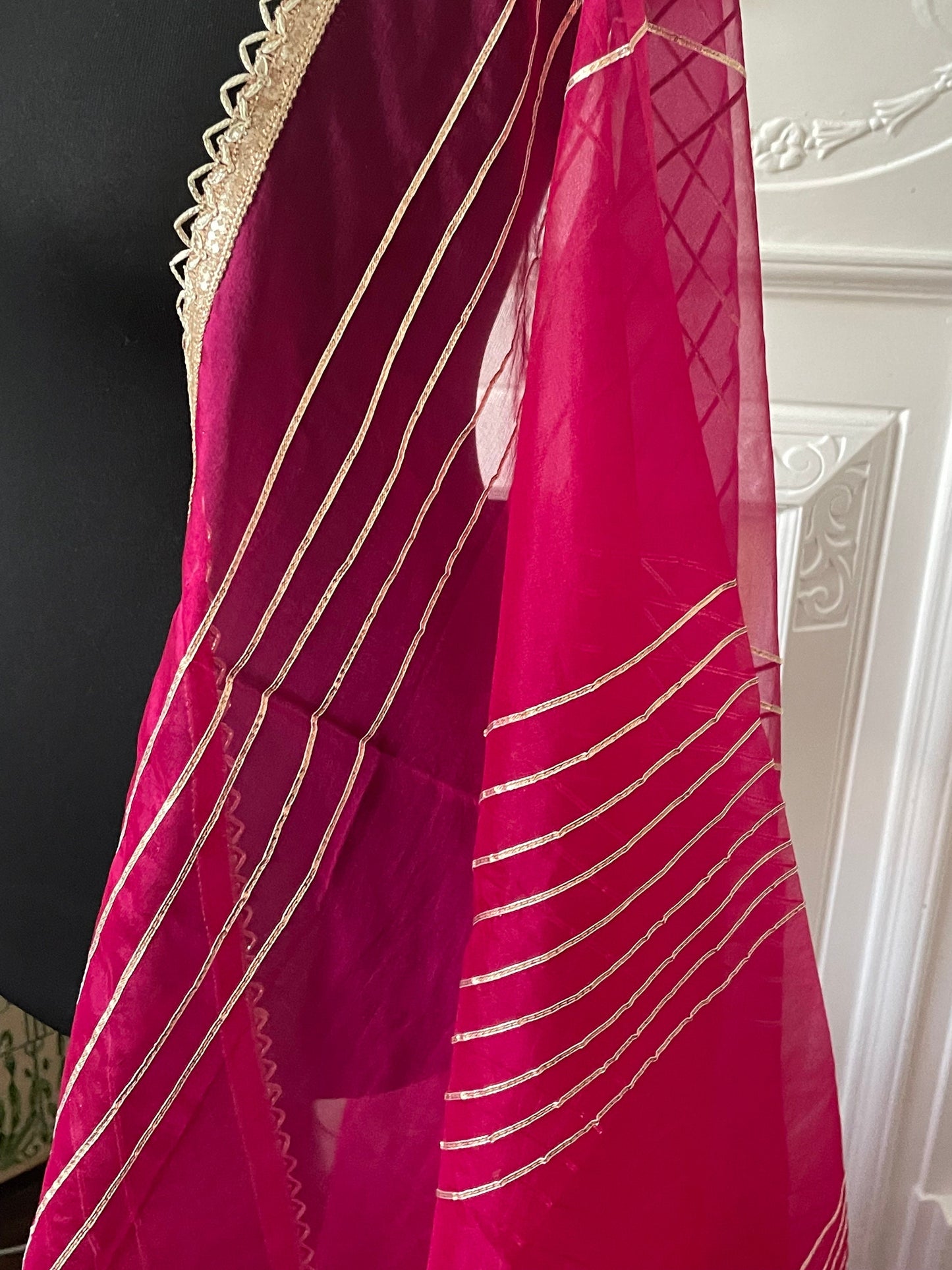 Magenta Organza Gota Dupatta Duppatta Stole|                    Free Shipping