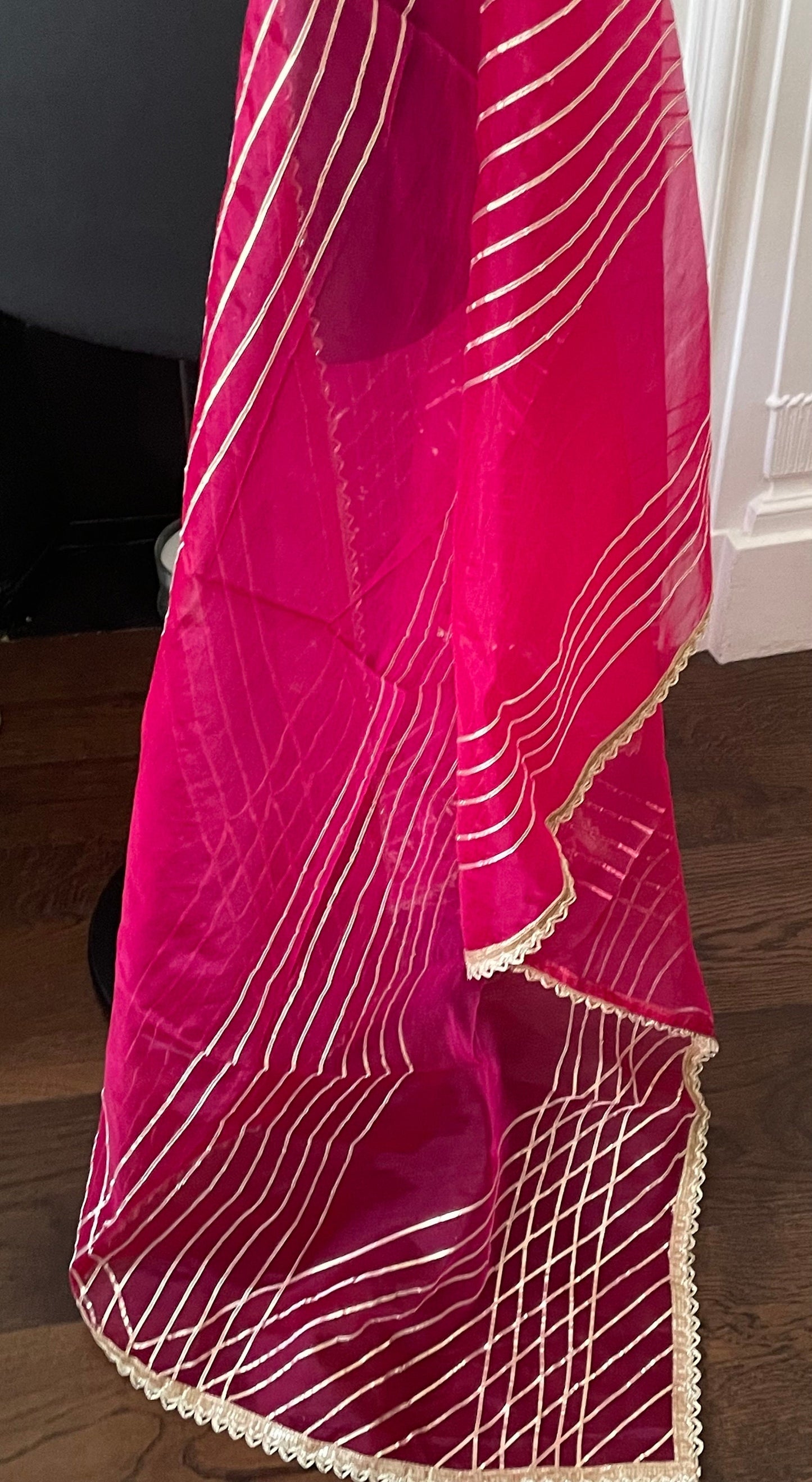 Magenta Organza Gota Dupatta Duppatta Stole|                    Free Shipping