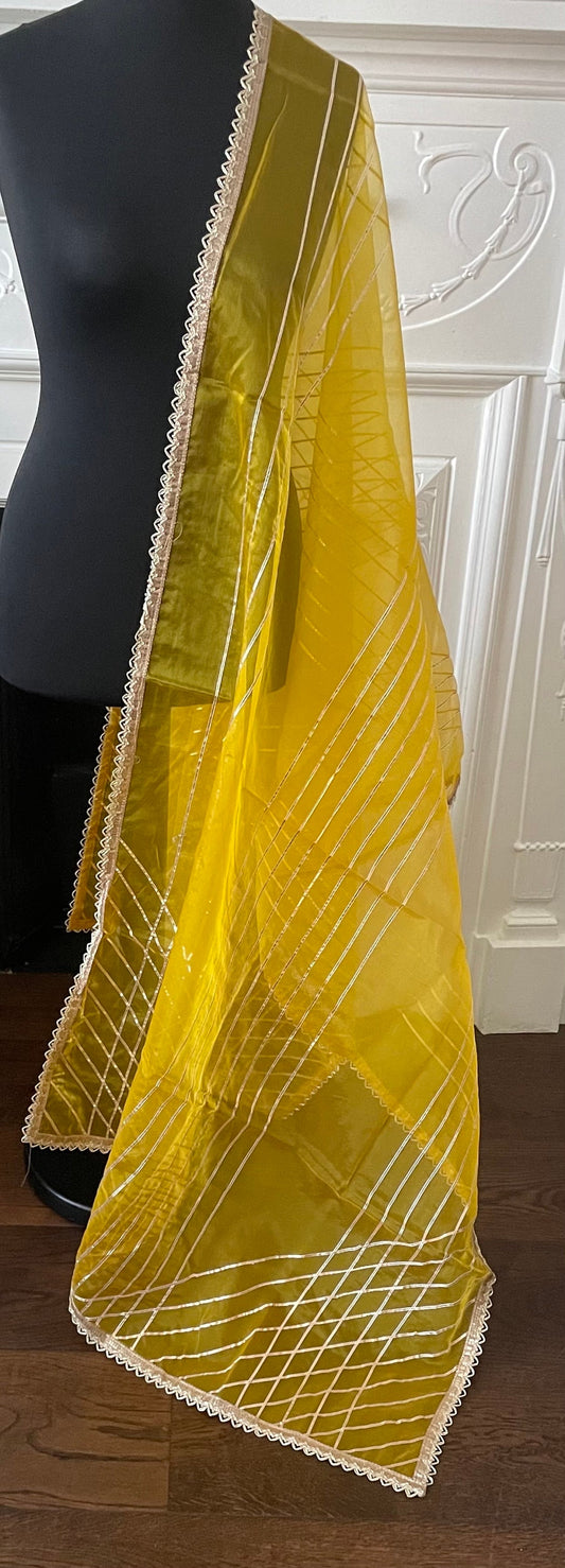 Yellow / Mango Yellow Organza Gota Dupatta Duppatta Stole| Free Shipping