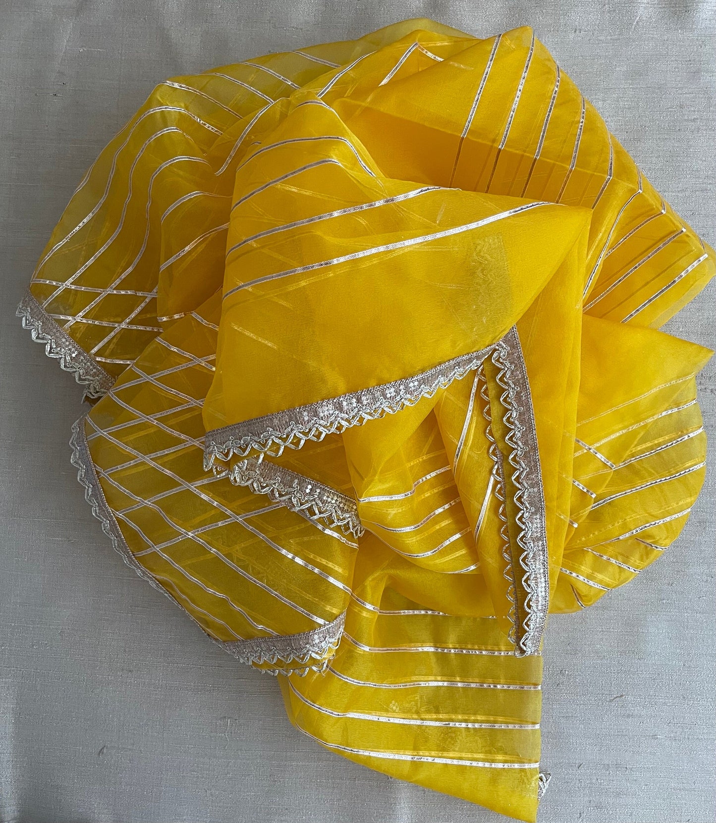 Yellow / Mango Yellow Organza Gota Dupatta Duppatta Stole| Free Shipping