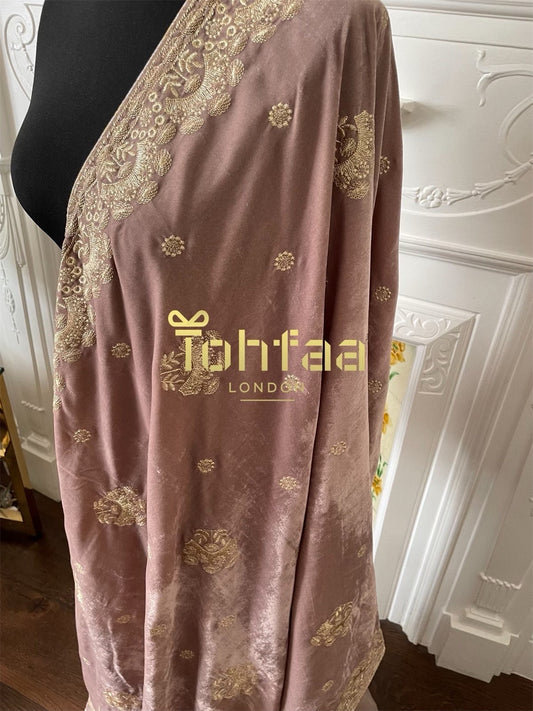 Mauve Pastel Colour Velvet Embroidered Shawl Chaddar Duppattas for Winters Weddings dressing update Salwar Kameez Lehengas Kurtis