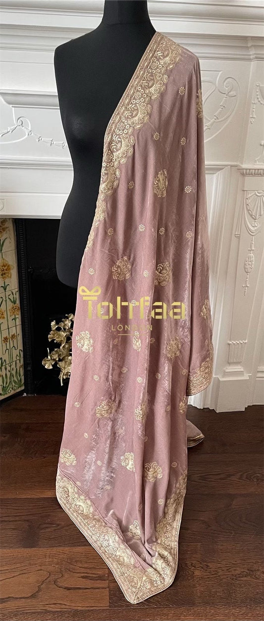 Mauve Pastel Colour Velvet Embroidered Shawl Chaddar Duppattas for Winters Weddings dressing update Salwar Kameez Lehengas Kurtis