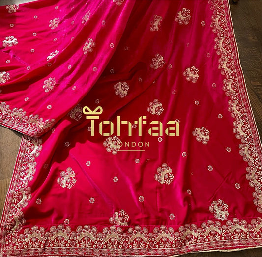 Magenta Colour Velvet Embroidered Shawl Chaddar Duppattas for Winters Weddings dressing update Salwar Kameez Lehengas Kurtis