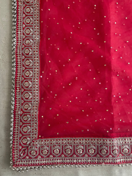 Red Dupatta for Karvachauth Dressing Bridal Net Double Second Duppatta for Wedding Outfit Lehenga Chunni Ceremony Sagan Scarf Nikaah