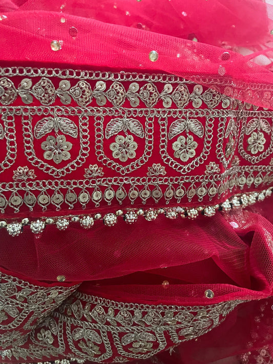 Red Dupatta for Karvachauth Dressing Bridal Net Double Second Duppatta for Wedding Outfit Lehenga Chunni Ceremony Sagan Scarf Nikaah