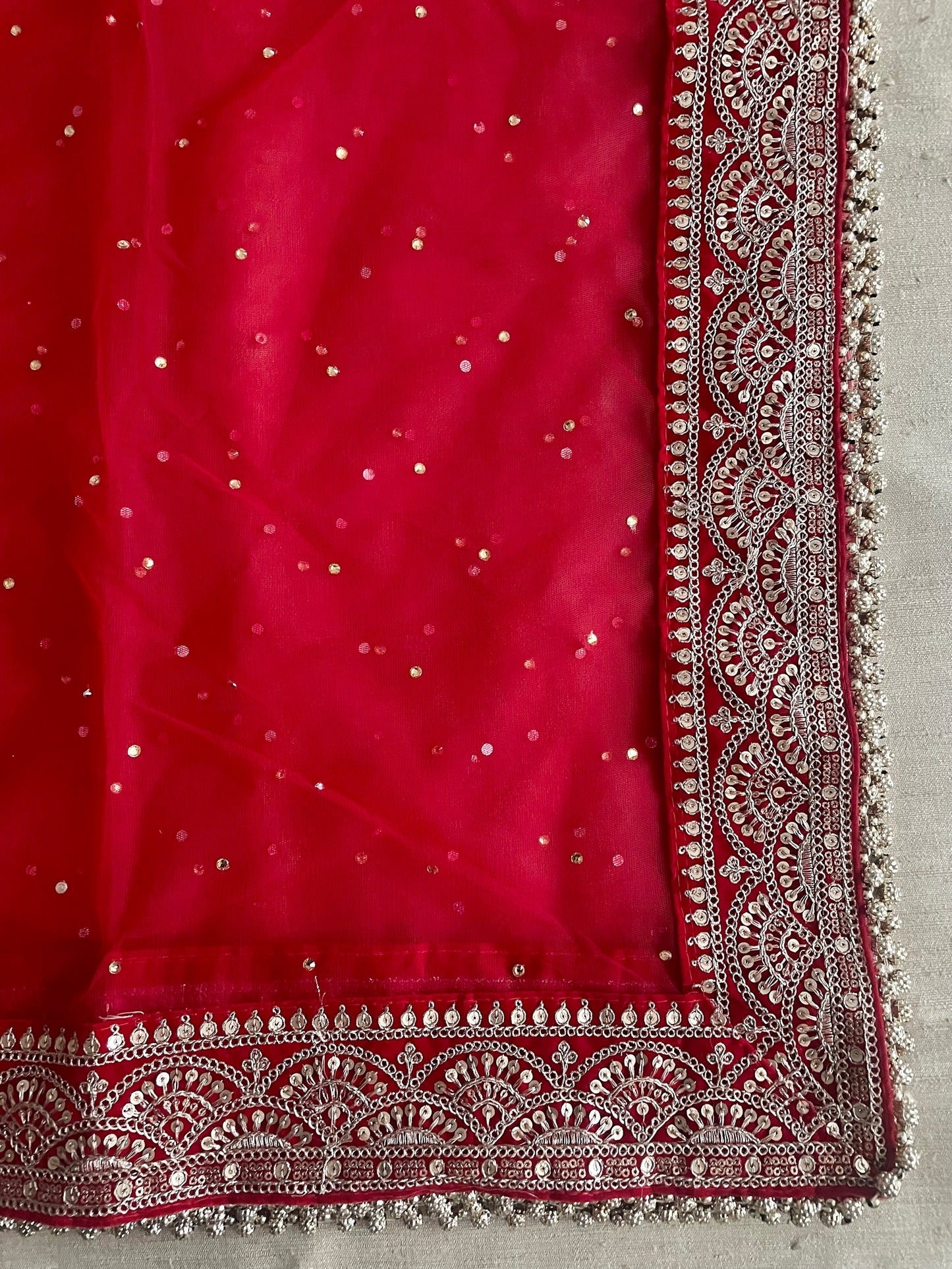 Red Dupatta for Karvachauth Dressing Bridal Net Double Second Duppatta for Wedding Outfit Lehenga Chunni Ceremony Sagan Scarf Nikaah
