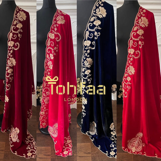 Velvet Embroidered Shawl Chaddar Duppattas for Winters Weddings dressing update Salwar Kameez Lehengas Kurtis