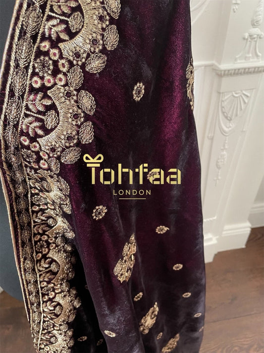 Wine Colour Velvet Embroidered Shawl Chaddar Duppattas for Winters Weddings dressing update Salwar Kameez Lehengas Kurtis