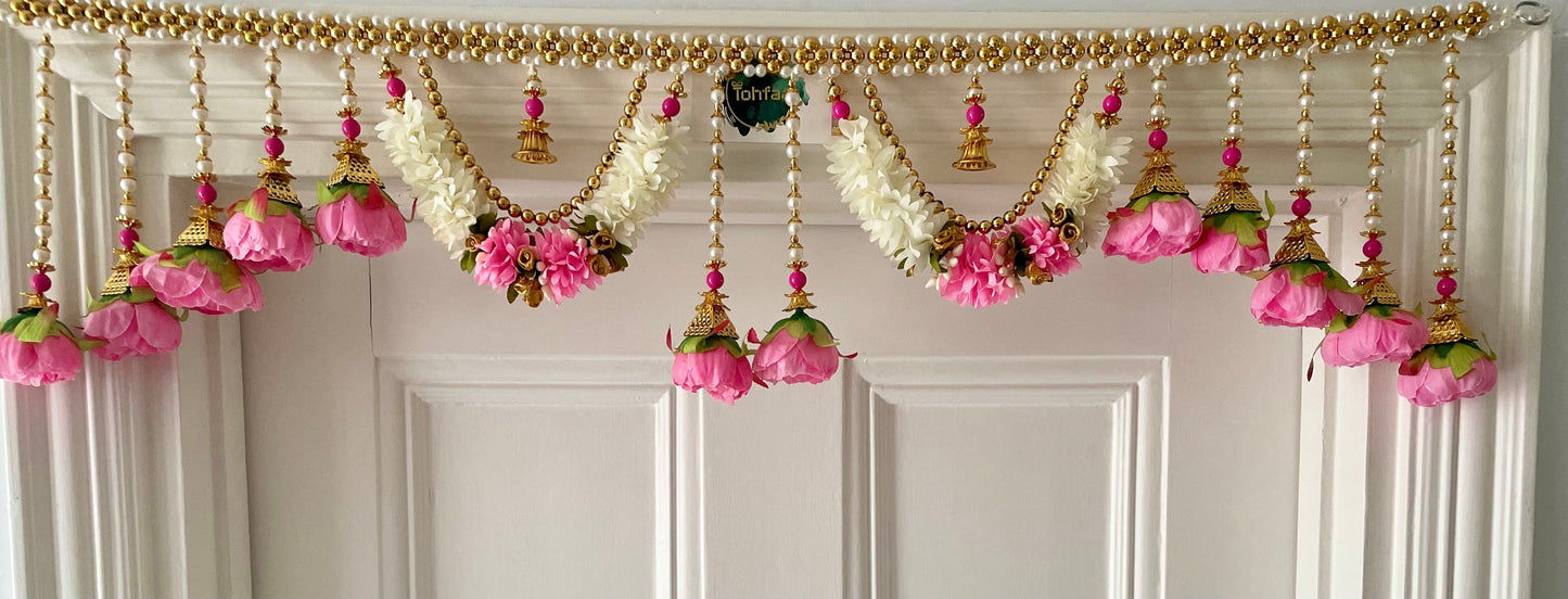 Diwali Weddings Decorations Toran Thoran Thiran Banderwal Door Hanging Marigold Sage Satin Silk Flowers Pearl Bells New Home Housewarming