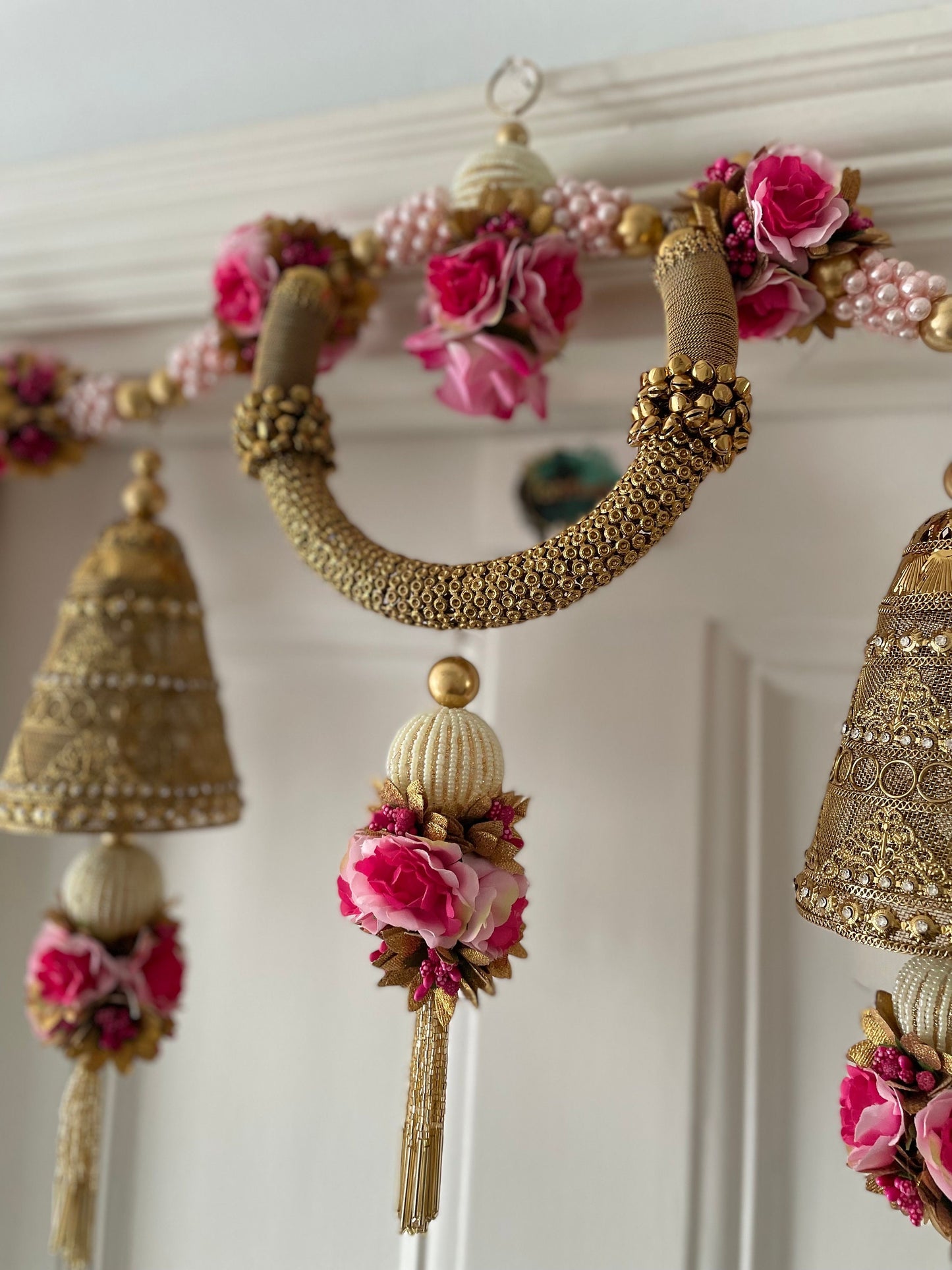 Meenakshi Toran Thiran Door Hanging Pearls Beads Jhumka Style Latkan with Side hanging Decorations for the Front Door Housewarming
