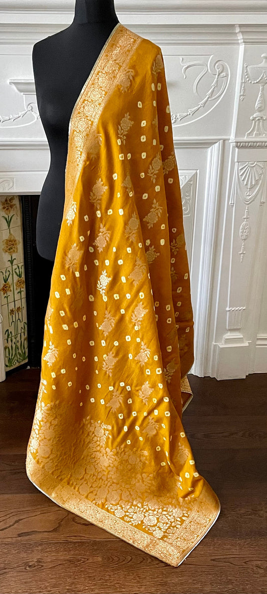 Mustard Traditional Bandhej Banarsi Dupattas Scarf Chunni Chunri Odhni update Salwar Kameez Lehengas Kurtis Karvachauth Festive Season