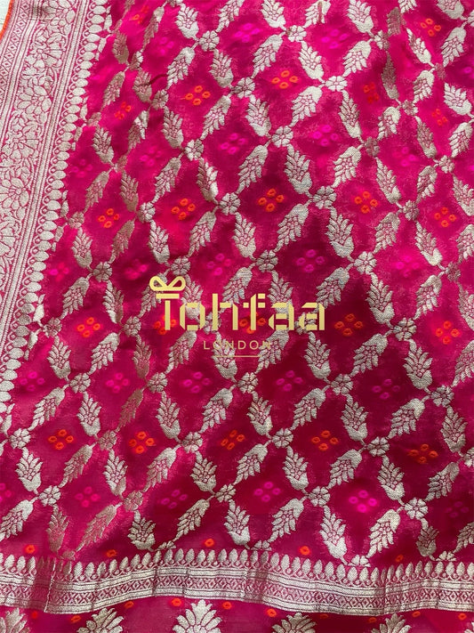 Magenta Bandhej Banarsi Duppattas Scarf Chunni Chunri Odhni update Salwar Kameez Lehengas Kurtis Karvachauth Festive Season