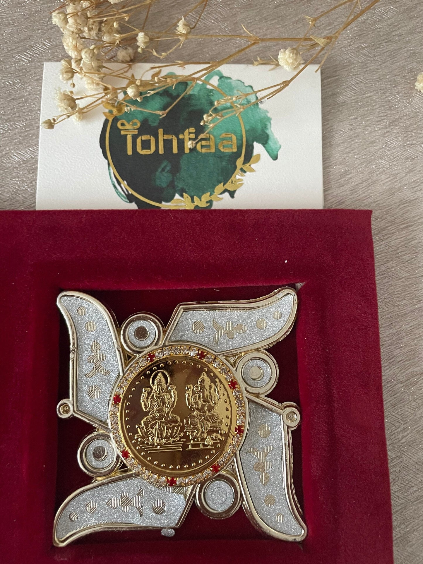 Religious Items| New Year Gifts| Lakshmi Ganesh Coin on Satya Symbol Gift Boxed | Hindu Swastika| New Home| House Warming