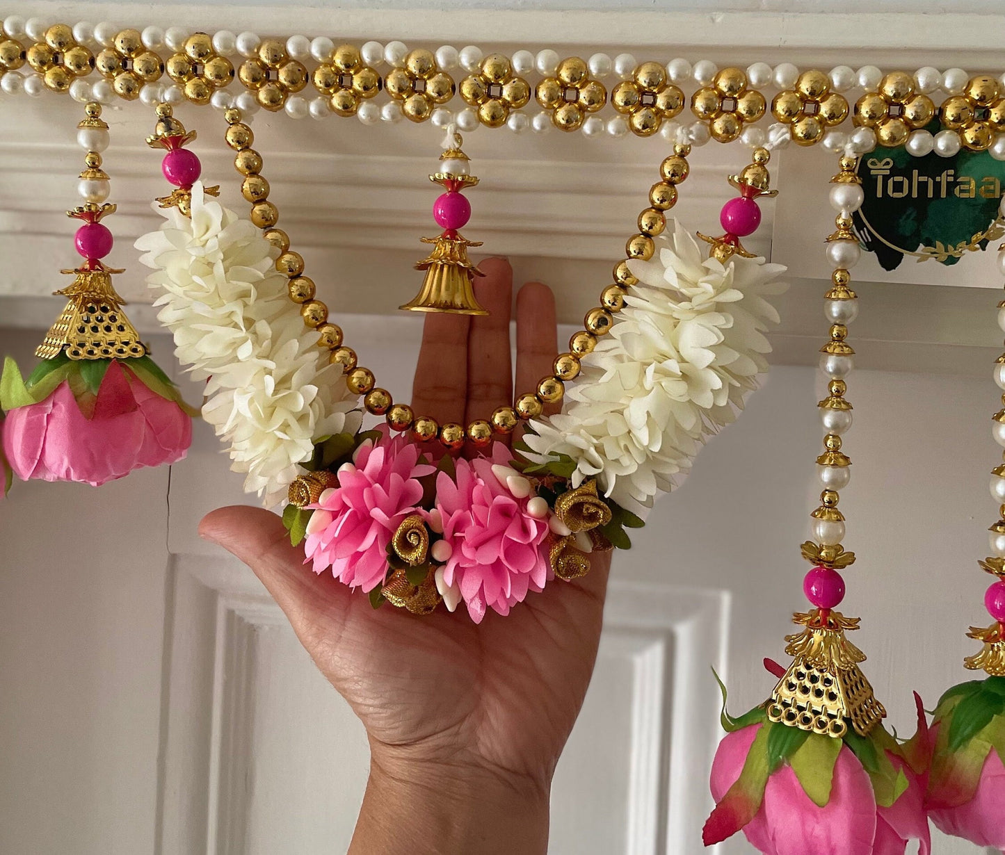 Diwali Weddings Decorations Toran Thoran Thiran Banderwal Door Hanging Marigold Sage Satin Silk Flowers Pearl Bells New Home Housewarming