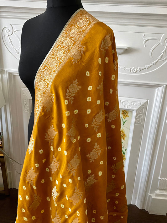 Mustard Traditional Bandhej Banarsi Dupattas Scarf Chunni Chunri Odhni update Salwar Kameez Lehengas Kurtis Karvachauth Festive Season