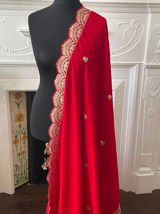 Red Velvet Shawl Duppattas with Dabka and Stone work Weddings Lohri dressing update Salwar Kameez Lehengas Kurtis for the Festive Season