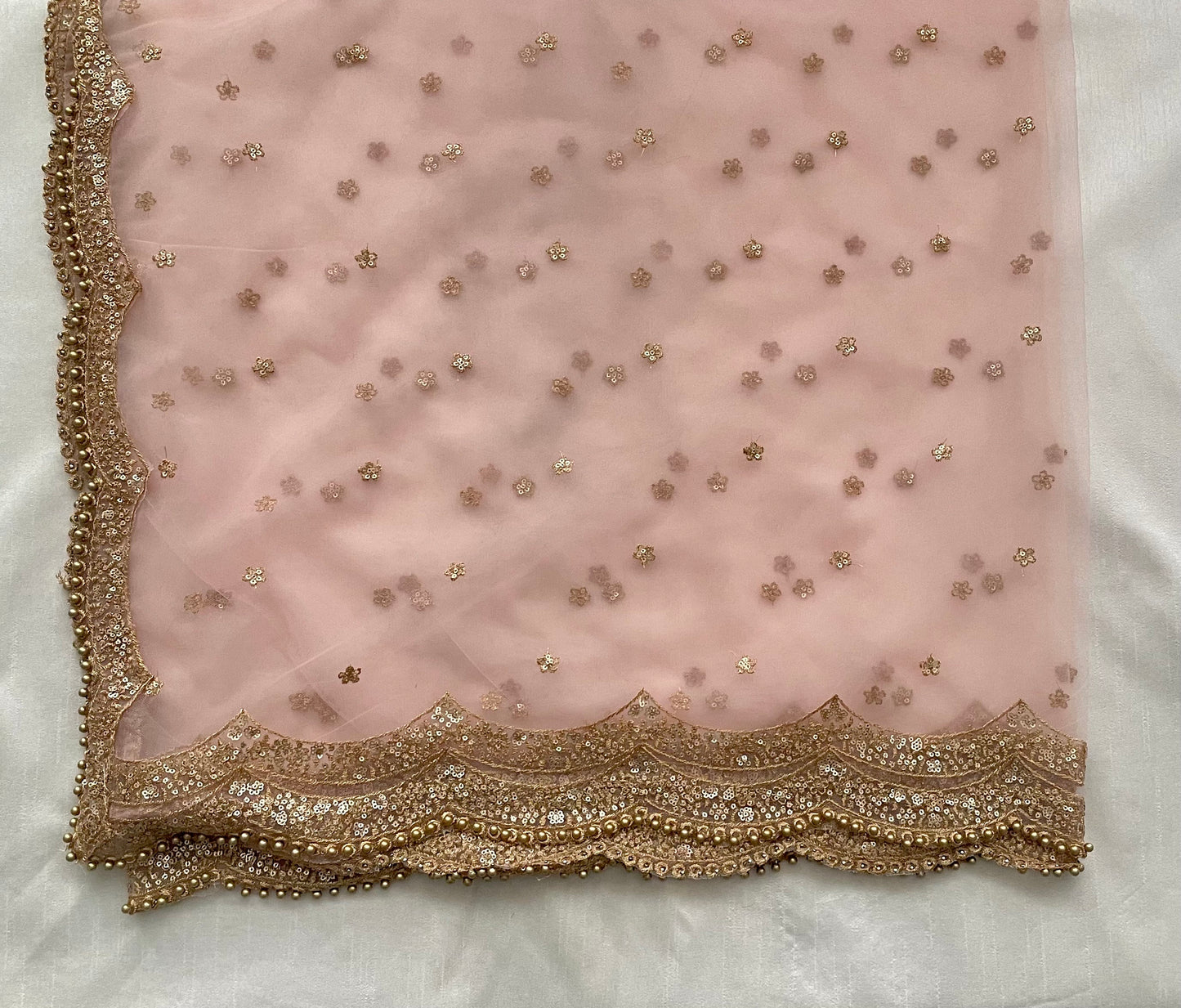 Baby Pink Net Duppattas scallop Sequin border Scarf Chunni Chunri Odhni Eid Outfit update Salwar Kameez Pastels Dupatta
