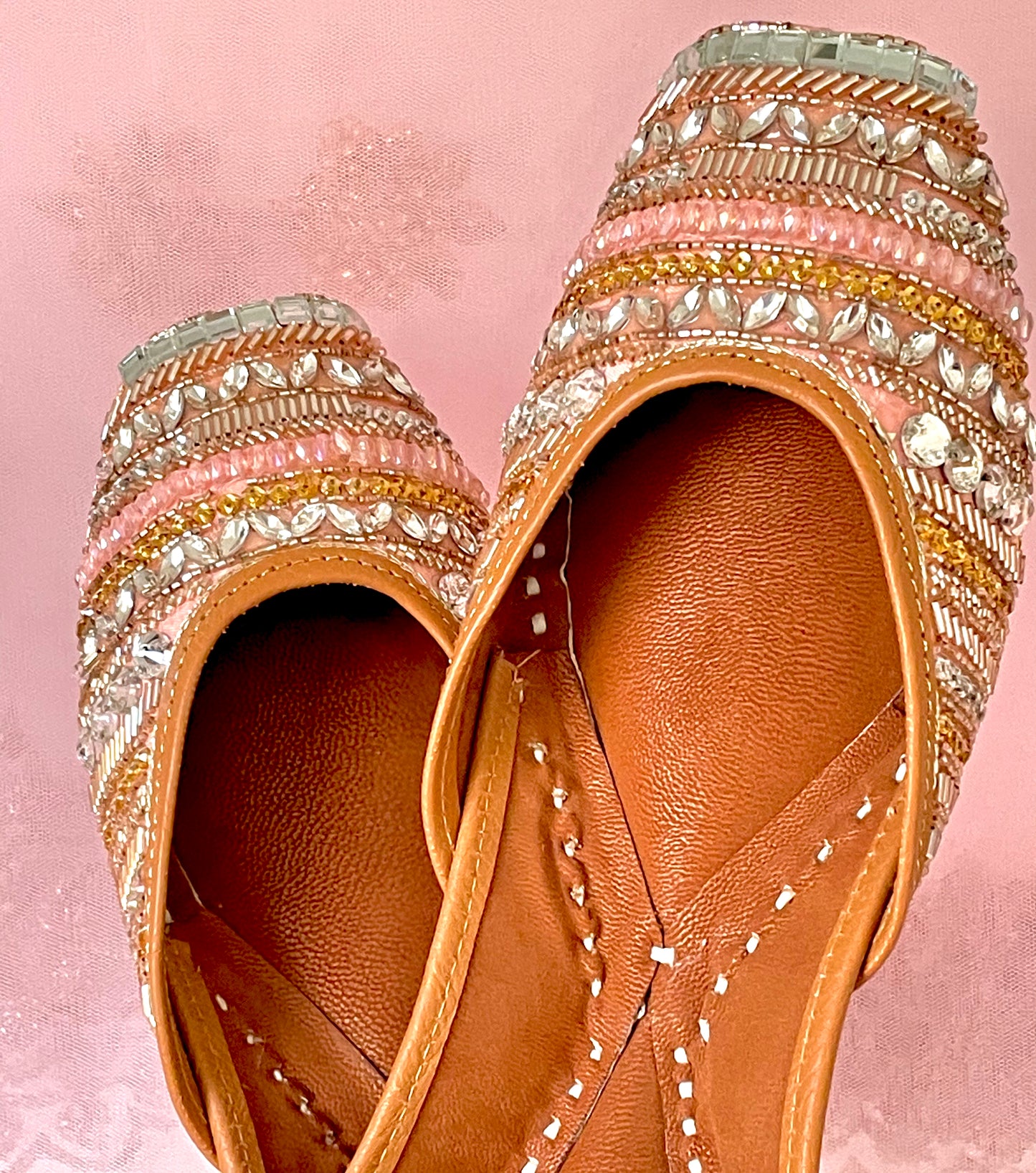 Light Pink Sequin Juttis Punjabi Jooti Women Shoes Khussa Embroidered pumps Bridal Shoes