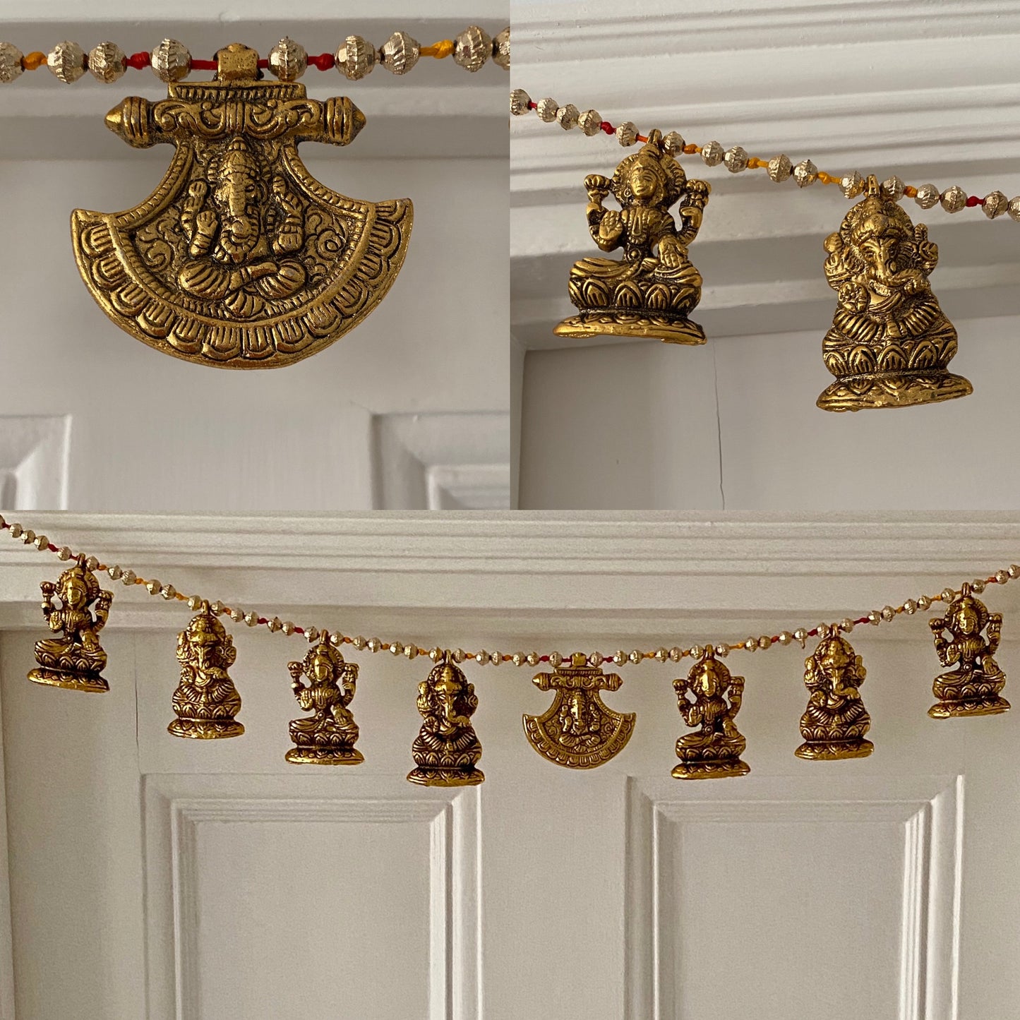Metal Lakshmi Ganesh Door Toran Wall Hanging Brass look Festoon Diwali Weddings New Home House Warming Pooja Decorations Navratre