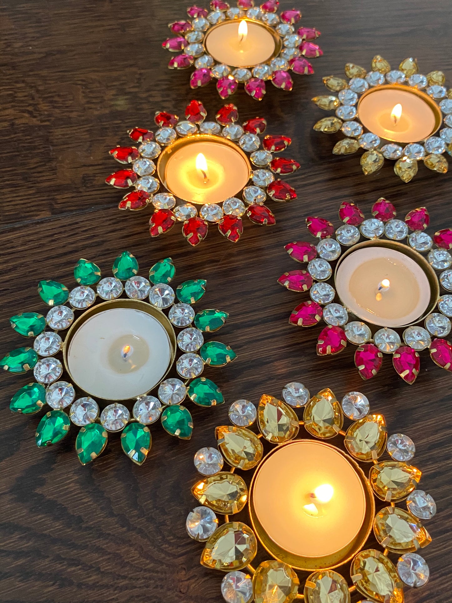4 x Tea light Candle Holders Indian Festivals Metal Rhinestones Diyas Perfect for Diwali Gifting Home Decor for Decorating Mehendi