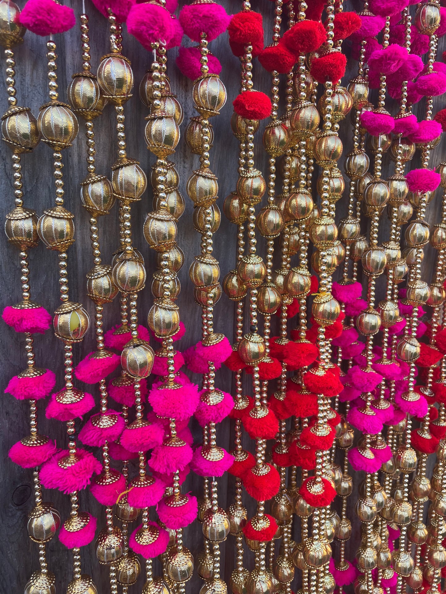 Pack of 10 Red/Rani Pom Pom Hanging Strings for Diwali Mehndi Garden Party Decoration Outdoor Backdrops Event Weddings Home Decor New Home